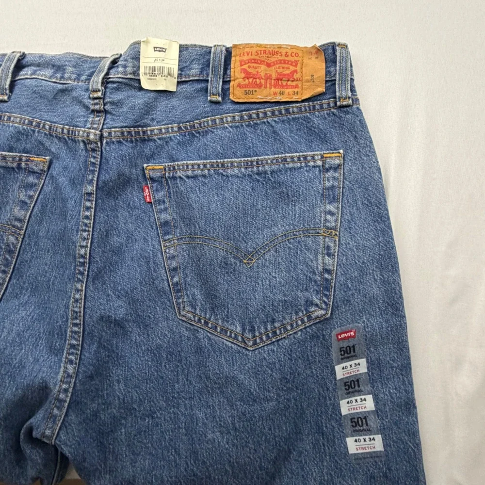 Levis 501 Original Fit Jeans Mens 40x34 Blue Denim Straight Leg Button Fly